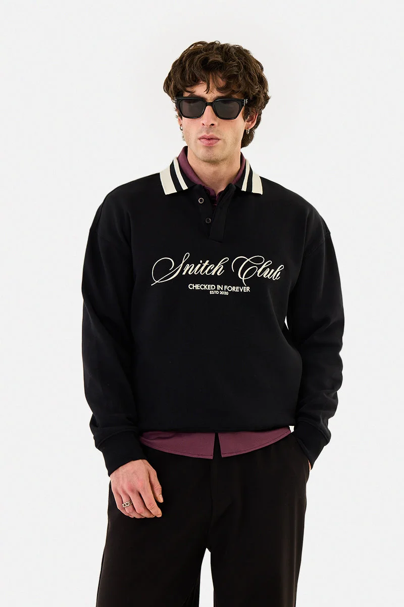 سنيتش Contrast Tipping Embroidered Oversized Polo Sweatshirt